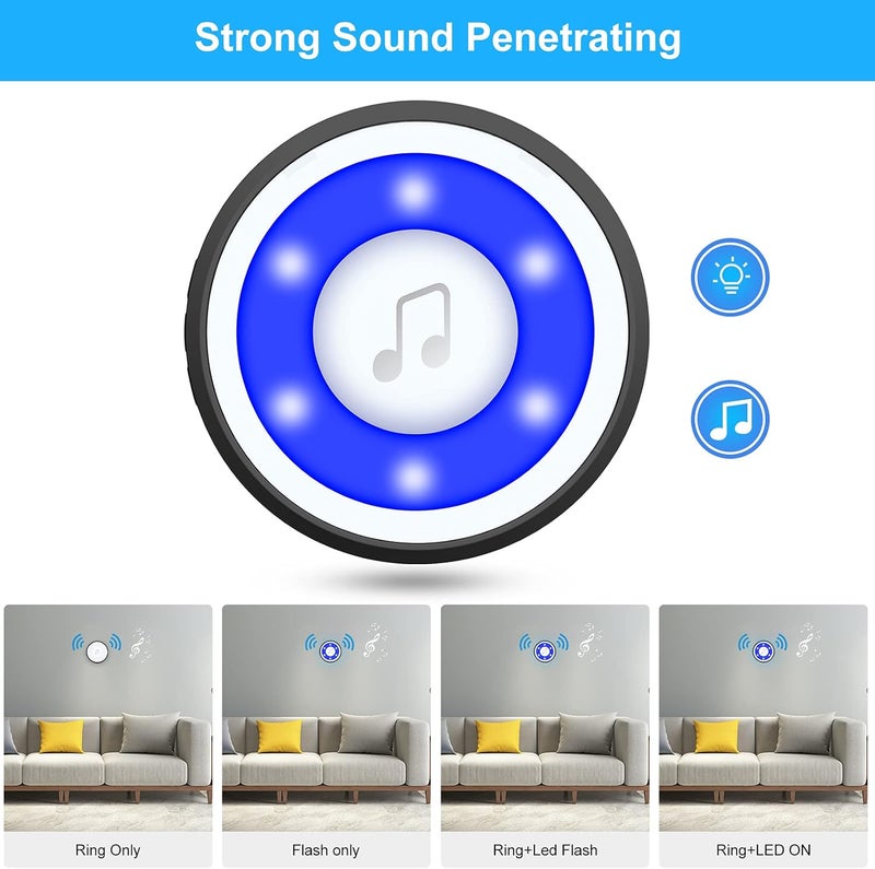 Mypin Wireless Dog Doorbell, Dog Bells for Potty Training IP65 Waterproof Touch Button Doggie Doorbell 1000ft Long Range with 20 Melodies 4 Modes LED Flash (2 Transmitter) - Image 3